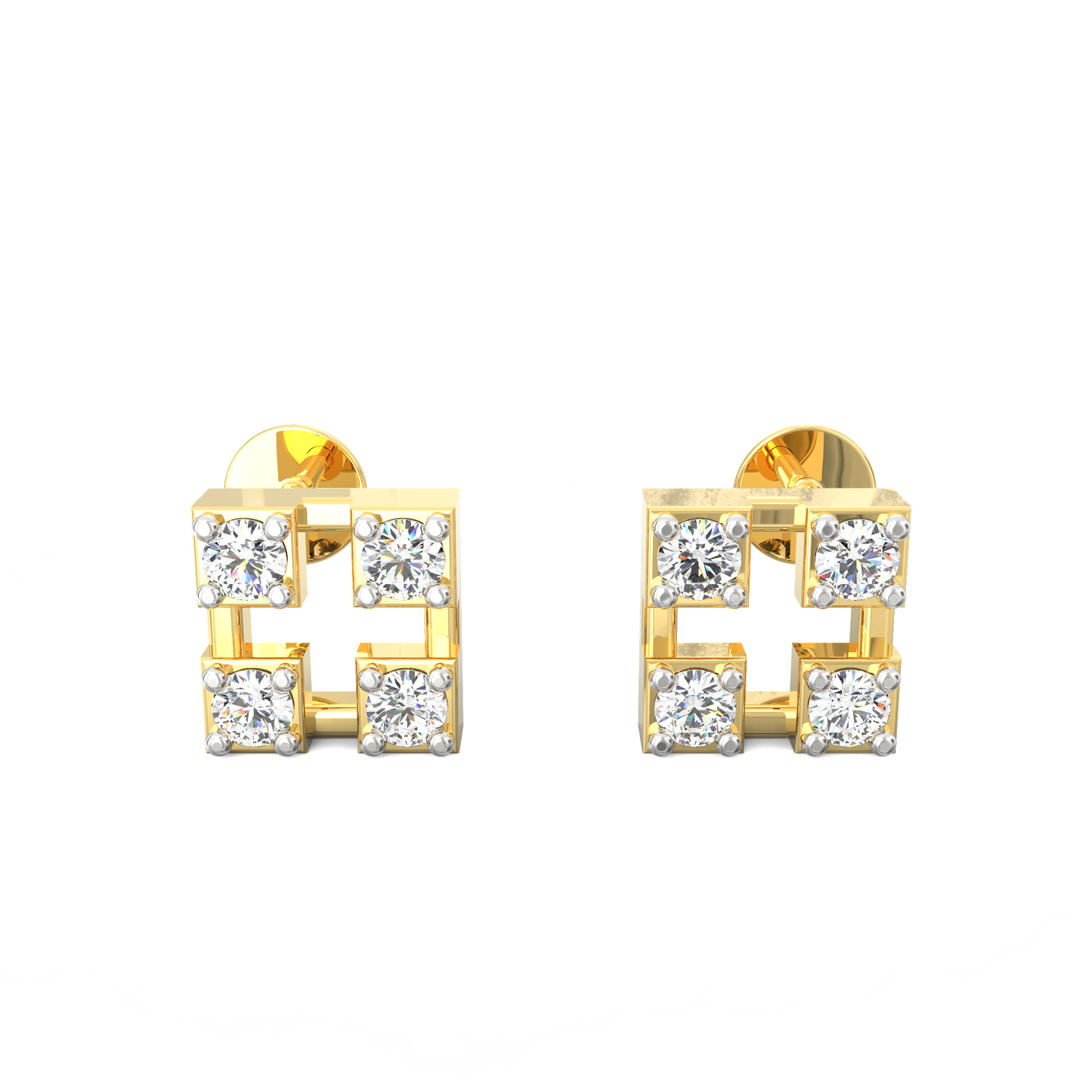 Squared Cluster Diamond Studs in 925 Silver with 18K Micron Plating