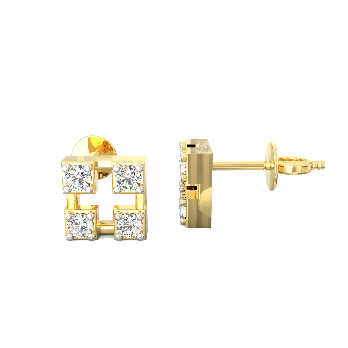 Squared Cluster Diamond Studs in 925 Silver with 18K Micron Plating