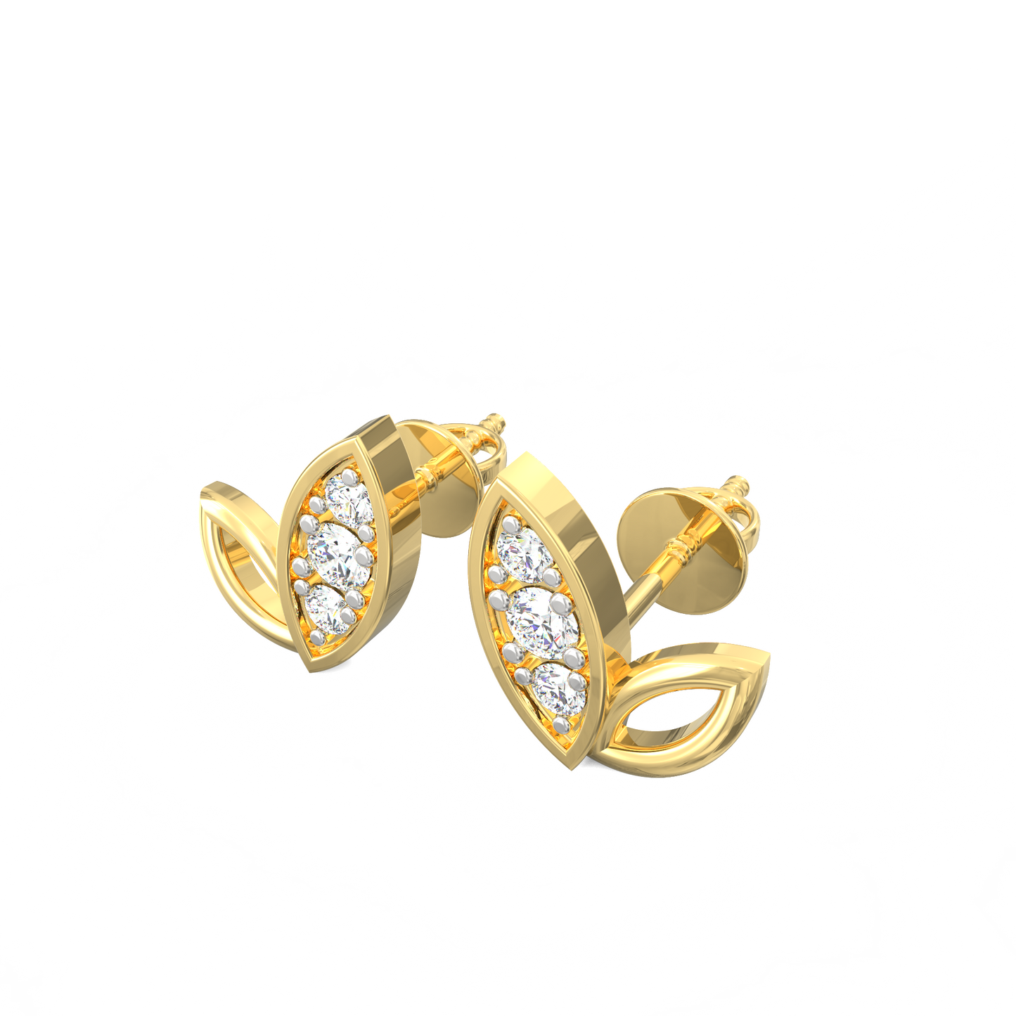 Leafy Marquise Diamond Stud Earrings in 925 Silver with 18K Micron Plating