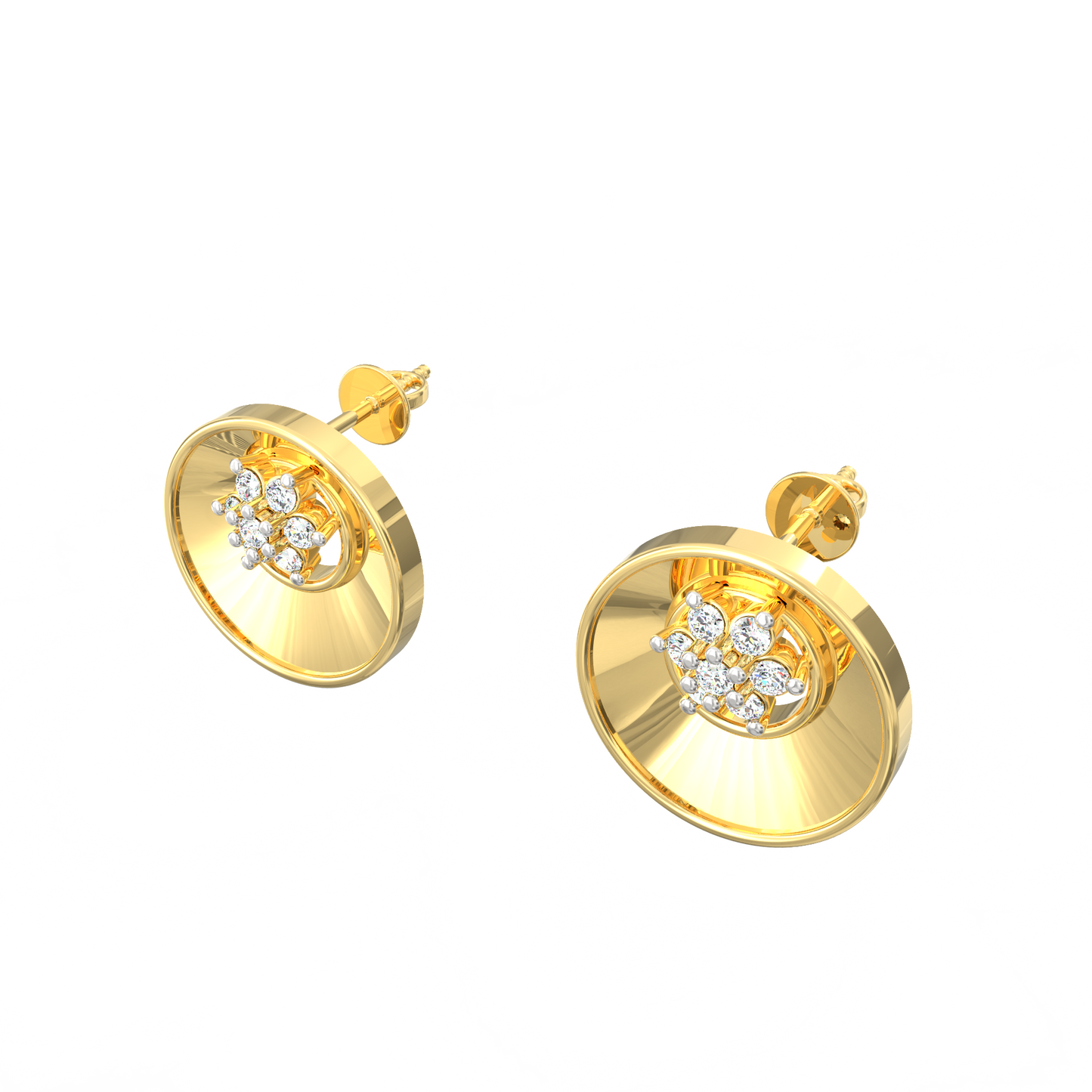 Floral Dome Cluster Earrings in 925 Silver with 18K Micron Plated Finish