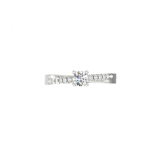 Shimmer Band Solitaire Ring in 925 Silver with Rhodium Plating