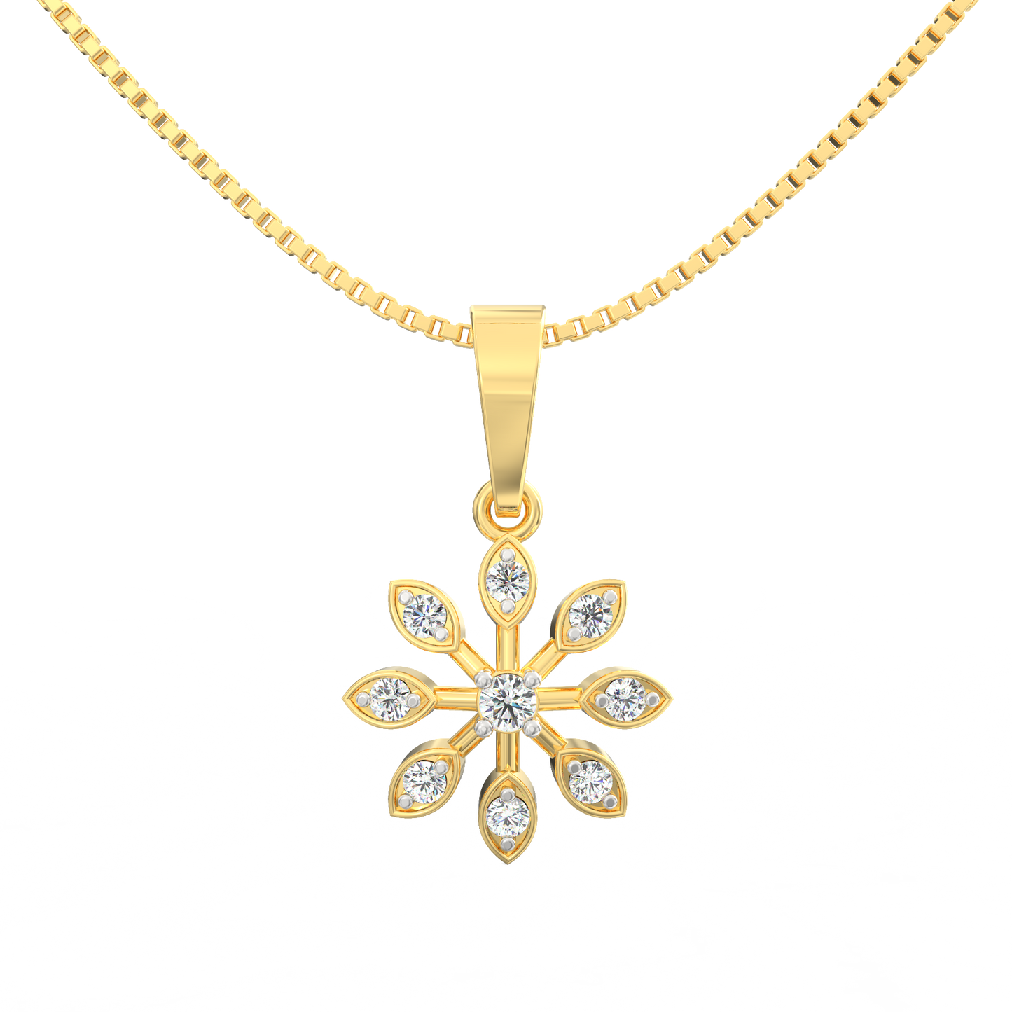 Snowflake Bloom Labgrown diamond Pendant in 925 Silver with 18K Micron Gold Plating