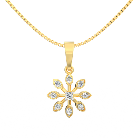 Snowflake Bloom Labgrown diamond Pendant in 925 Silver with 18K Micron Gold Plating