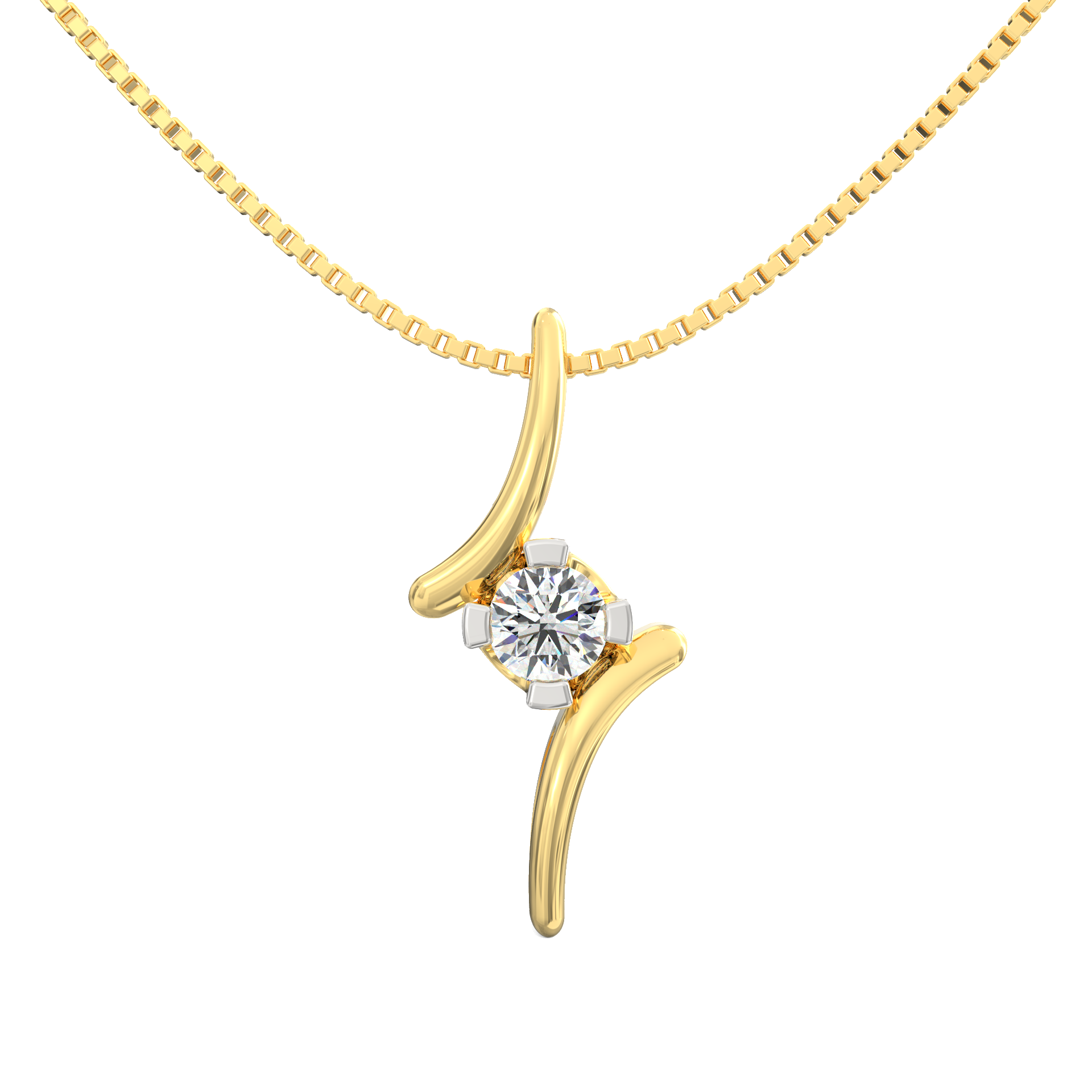 Curved Solitaire Pendant with 0.22 Ct Diamond in 18K Micron Plated Finish