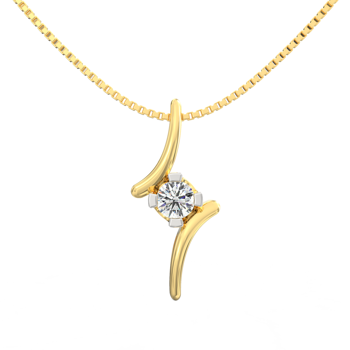 Curved Solitaire Pendant with 0.22 Ct Diamond in 18K Micron Plated Finish