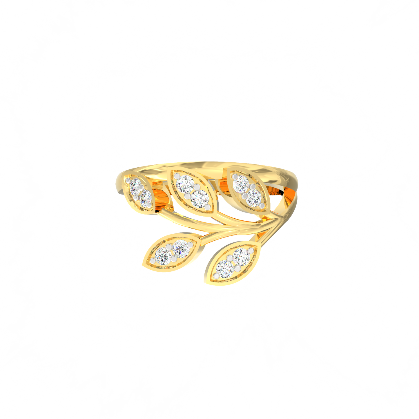 Leafy Diamond Cluster Ring in 925 Silver & 18K Micron Plated Yellow Gold