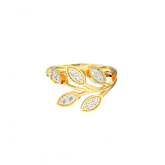 Leafy Diamond Cluster Ring in 925 Silver & 18K Micron Plated Yellow Gold