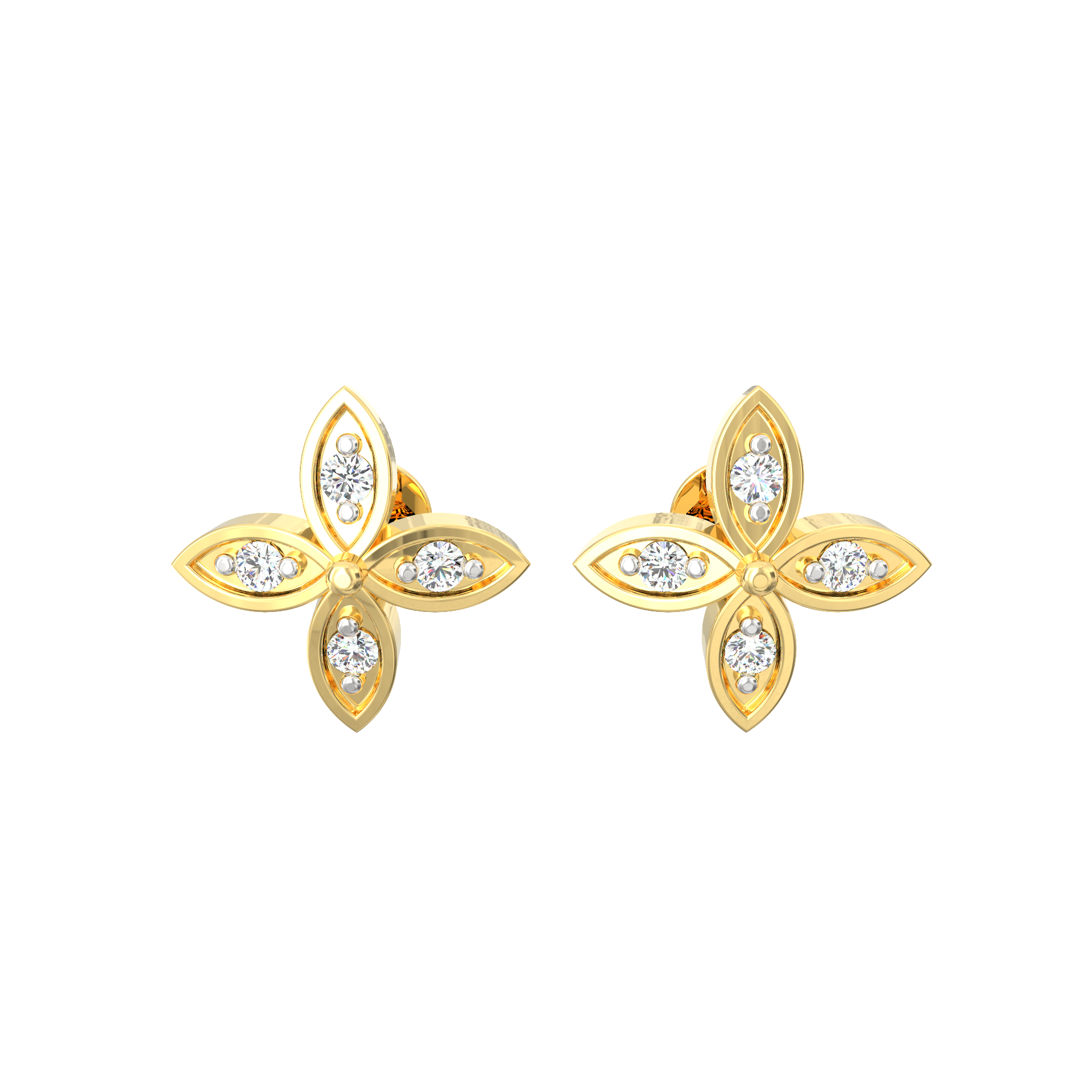Floral 925 Silver Diamond Stud Earrings with 18K Micron Plating