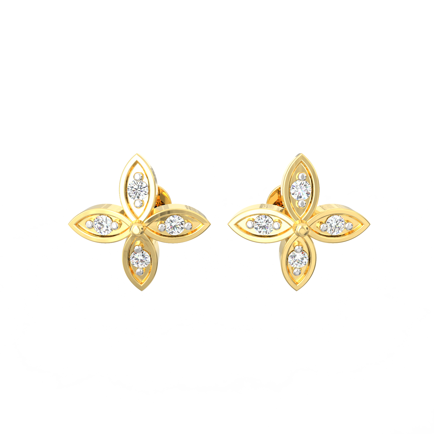 Floral 925 Silver Diamond Stud Earrings with 18K Micron Plating