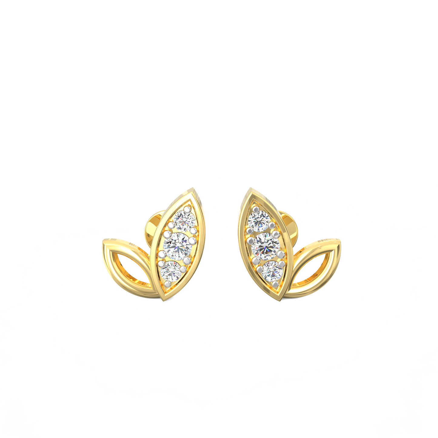 Leafy Marquise Diamond Stud Earrings in 925 Silver with 18K Micron Plating