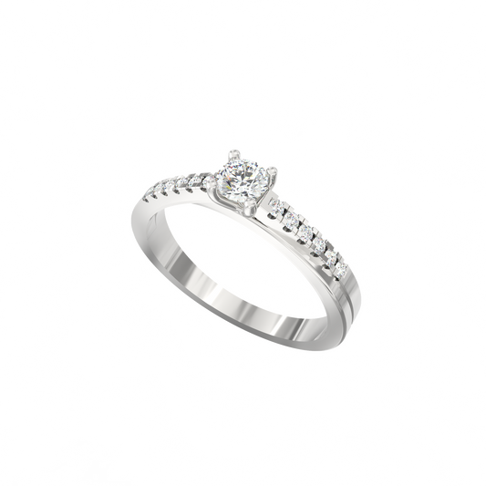 Shimmer Band Solitaire Ring in 925 Silver with Rhodium Plating