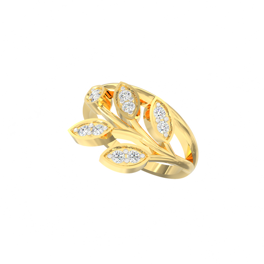 Leafy Diamond Cluster Ring in 925 Silver & 18K Micron Plated Yellow Gold