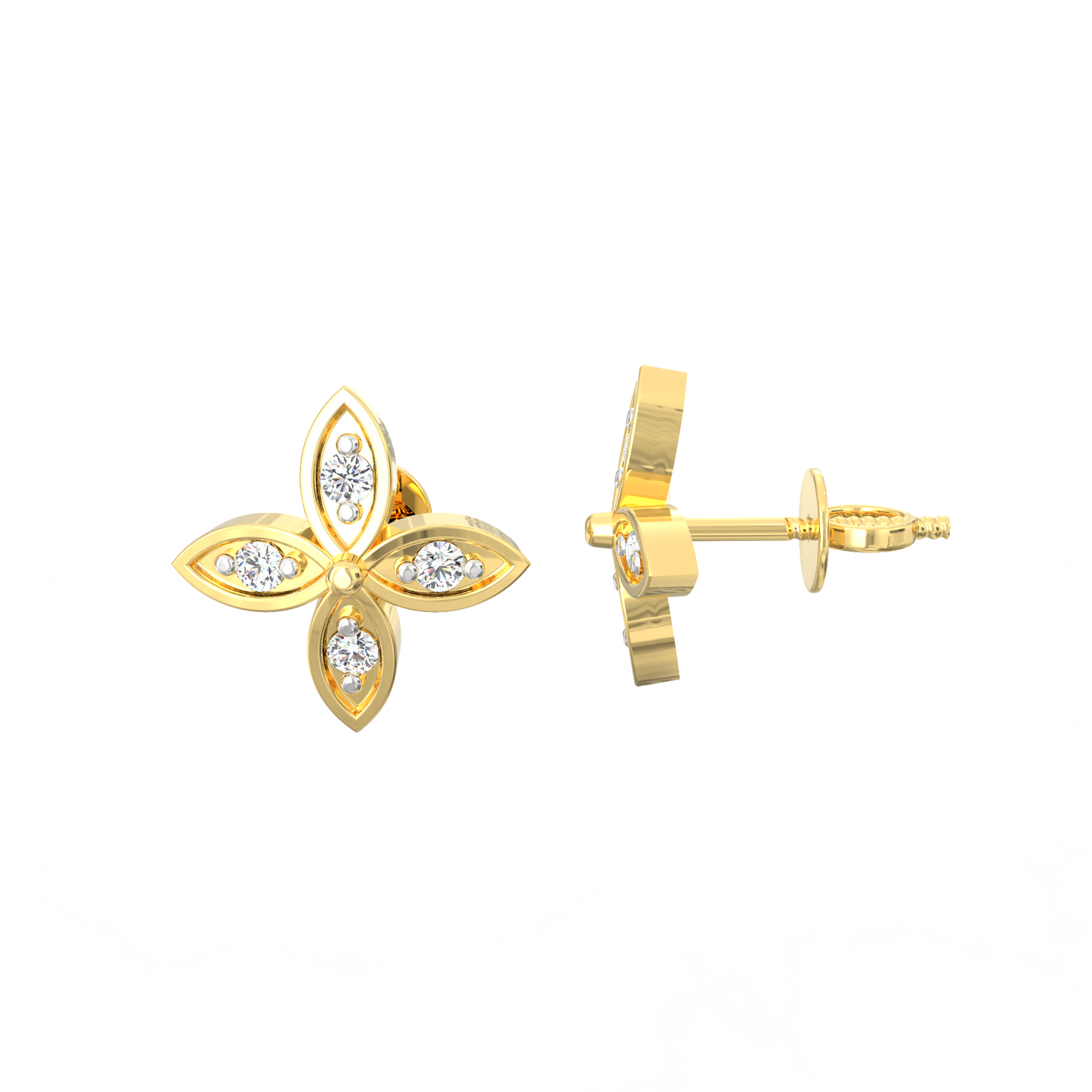 Floral 925 Silver Diamond Stud Earrings with 18K Micron Plating