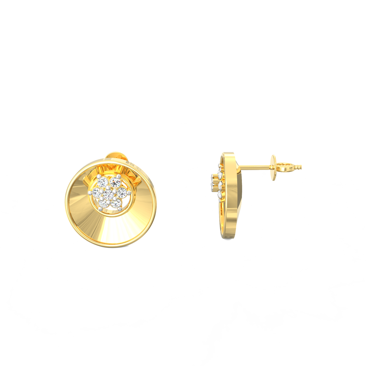 Floral Dome Cluster Earrings in 925 Silver with 18K Micron Plated Finish