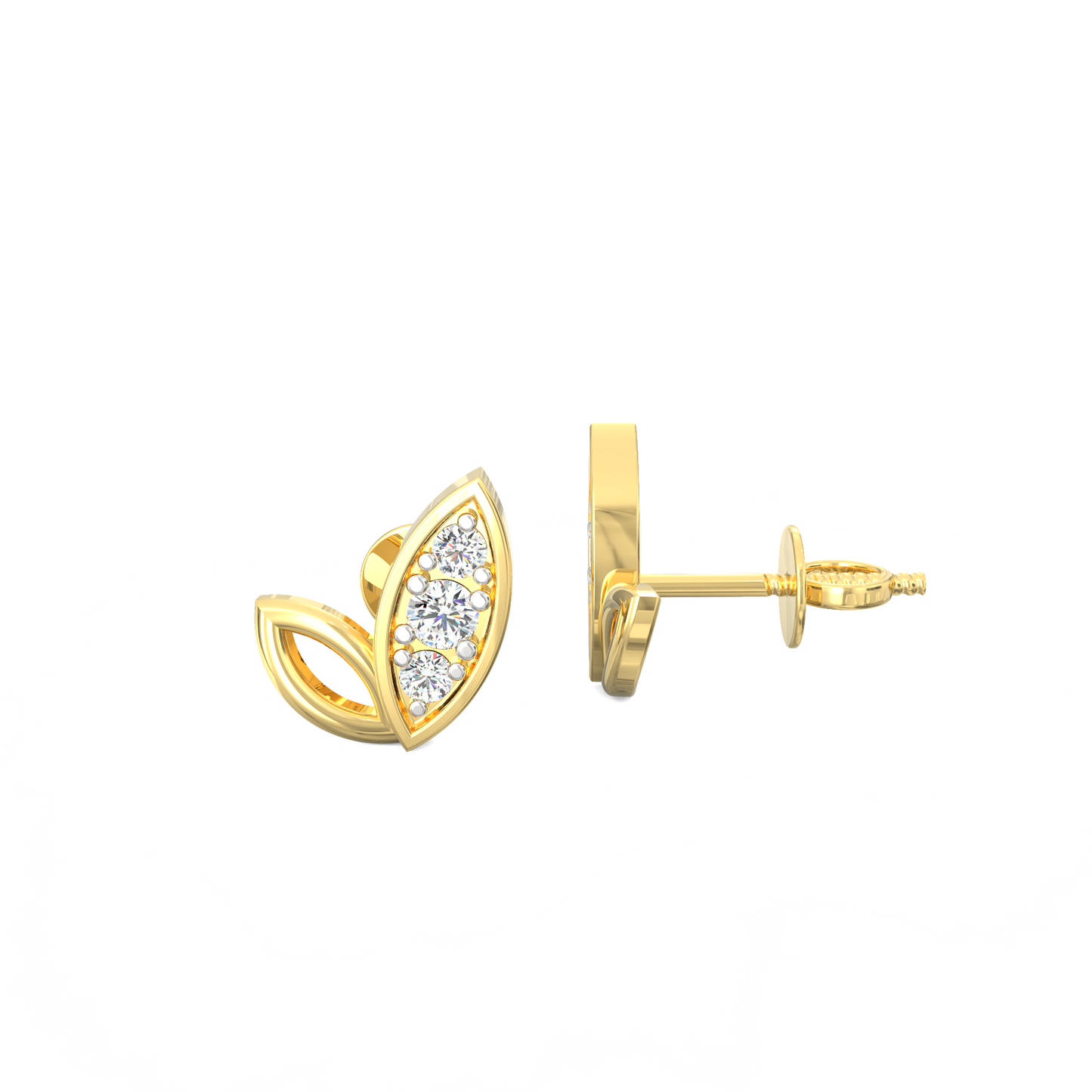 Leafy Marquise Diamond Stud Earrings in 925 Silver with 18K Micron Plating