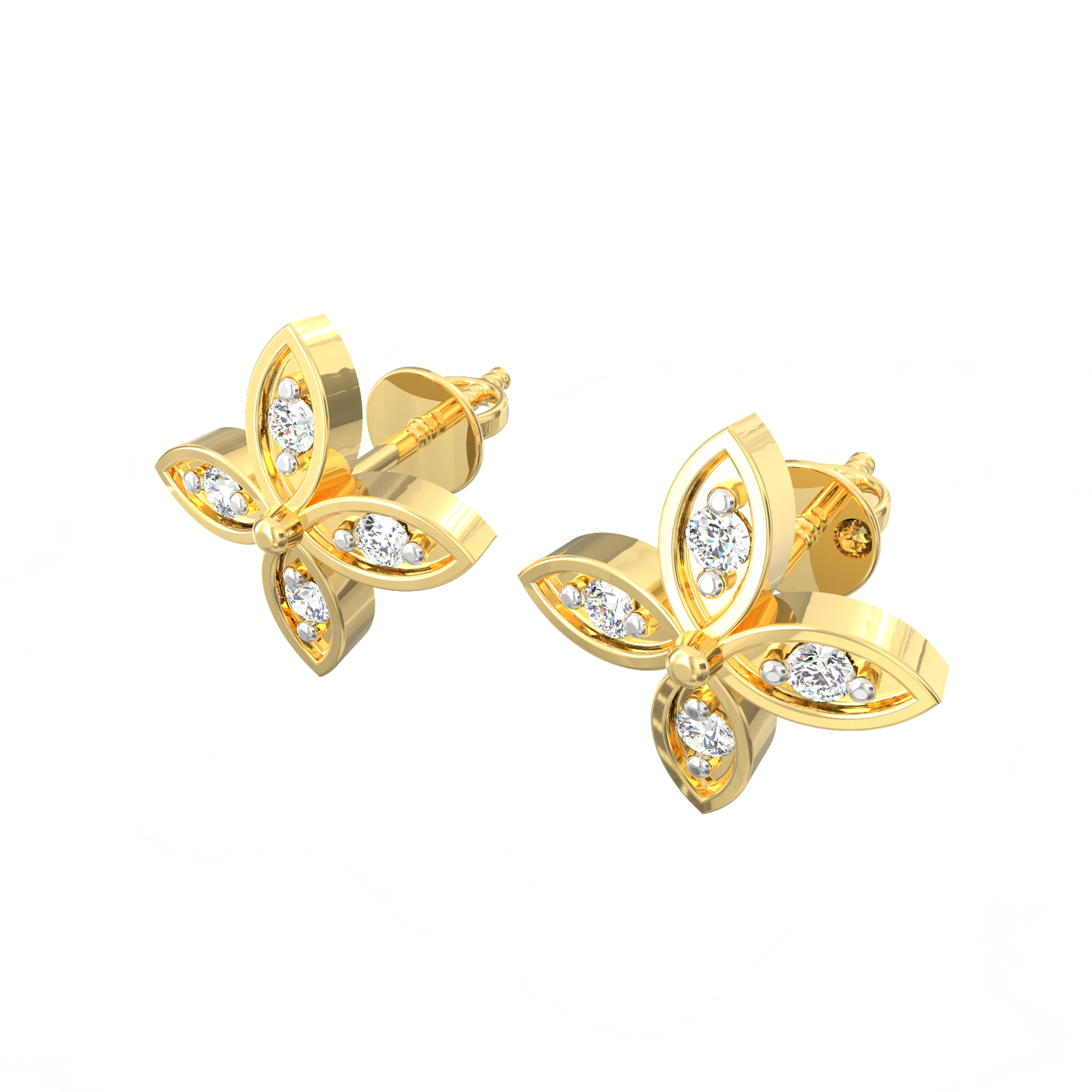 Floral 925 Silver Diamond Stud Earrings with 18K Micron Plating