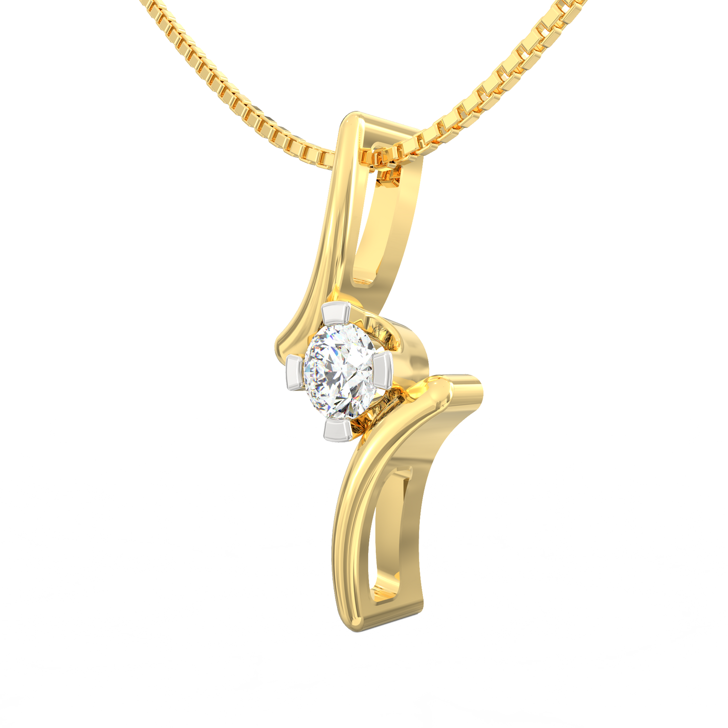 Curved Solitaire Pendant with 0.22 Ct Diamond in 18K Micron Plated Finish