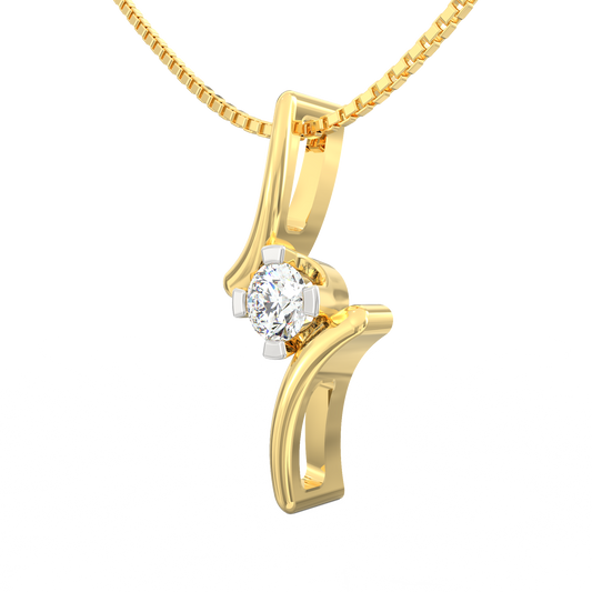 Curved Solitaire Pendant with 0.22 Ct Diamond in 18K Micron Plated Finish
