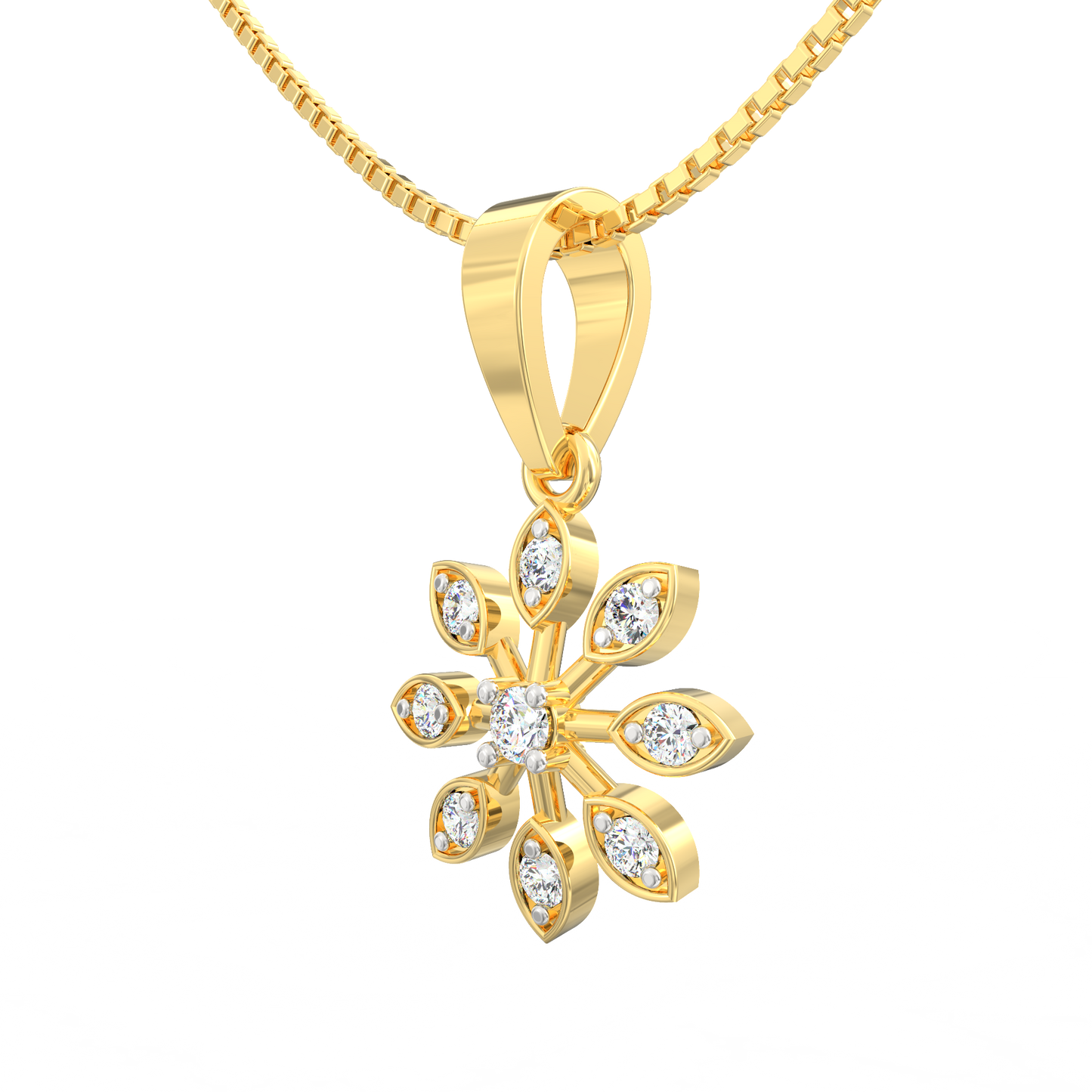 Snowflake Bloom Labgrown diamond Pendant in 925 Silver with 18K Micron Gold Plating