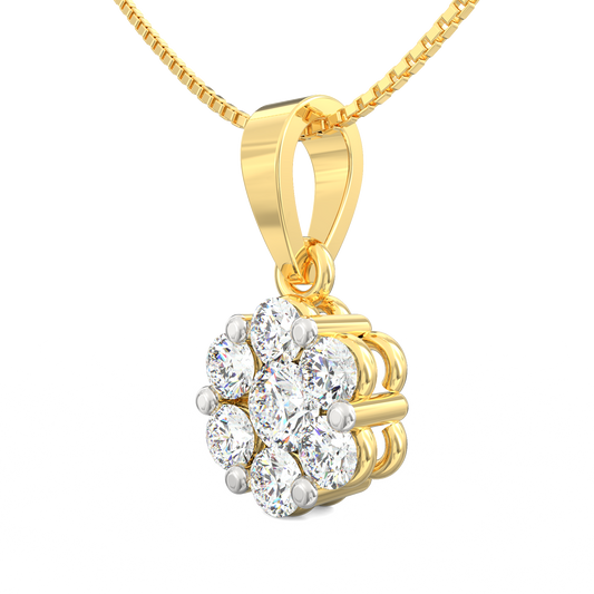 Floral Diamond Pendant in 925 Sterling Silver with 18K Micron Plated Yellow Gold