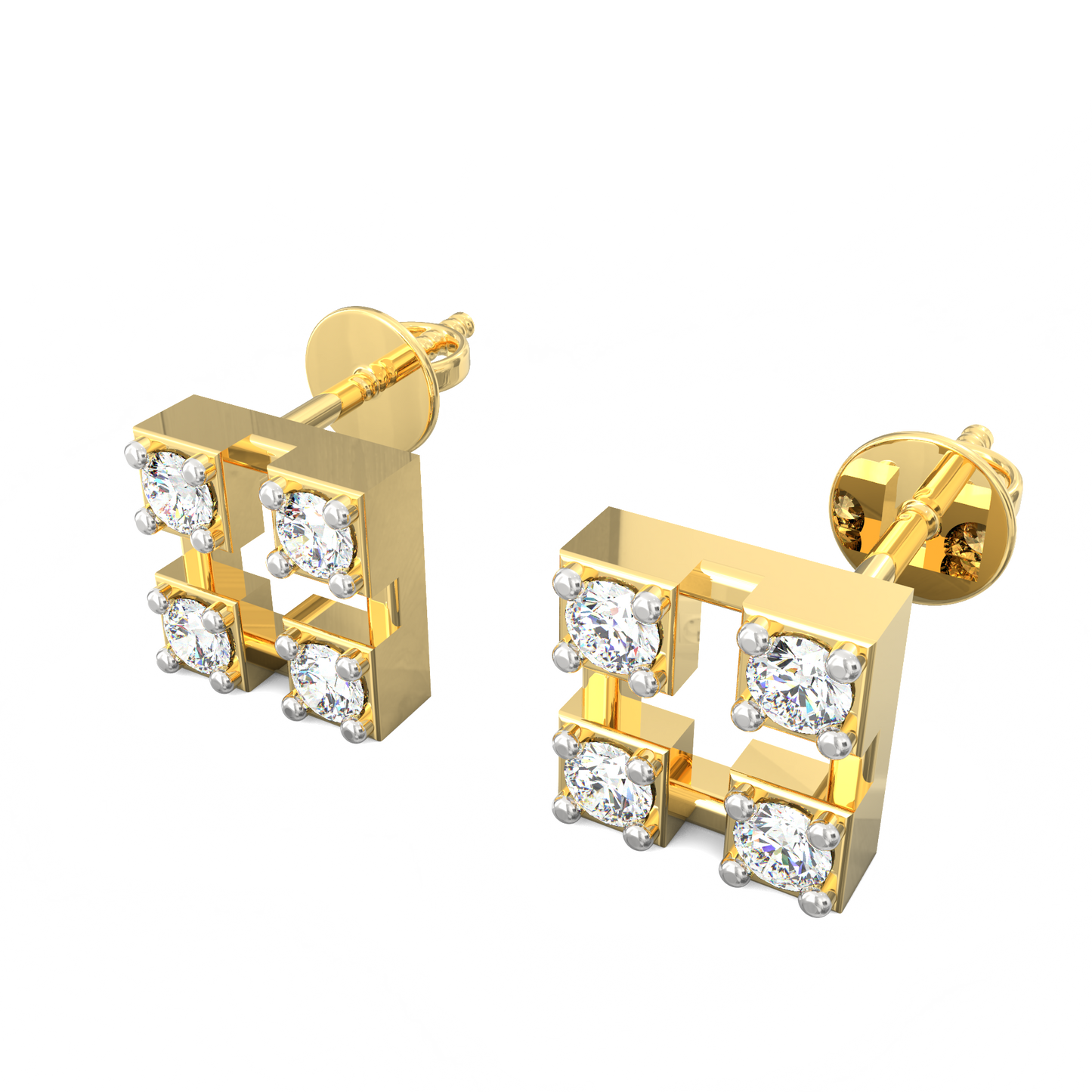 Squared Cluster Diamond Studs in 925 Silver with 18K Micron Plating